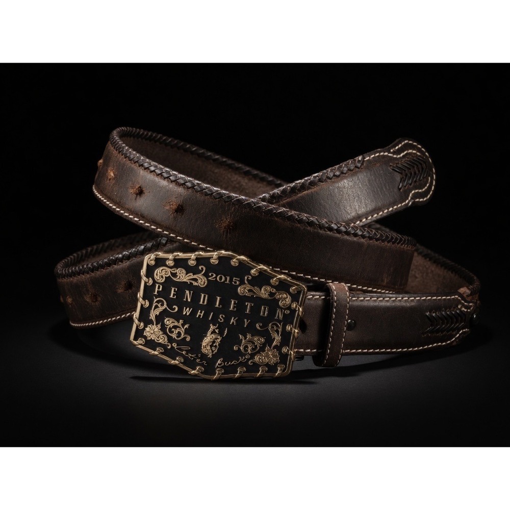 Montana Silversmiths 2015 Pendleton Whisky Let'er Buck Leather Belt Brown 39.5"